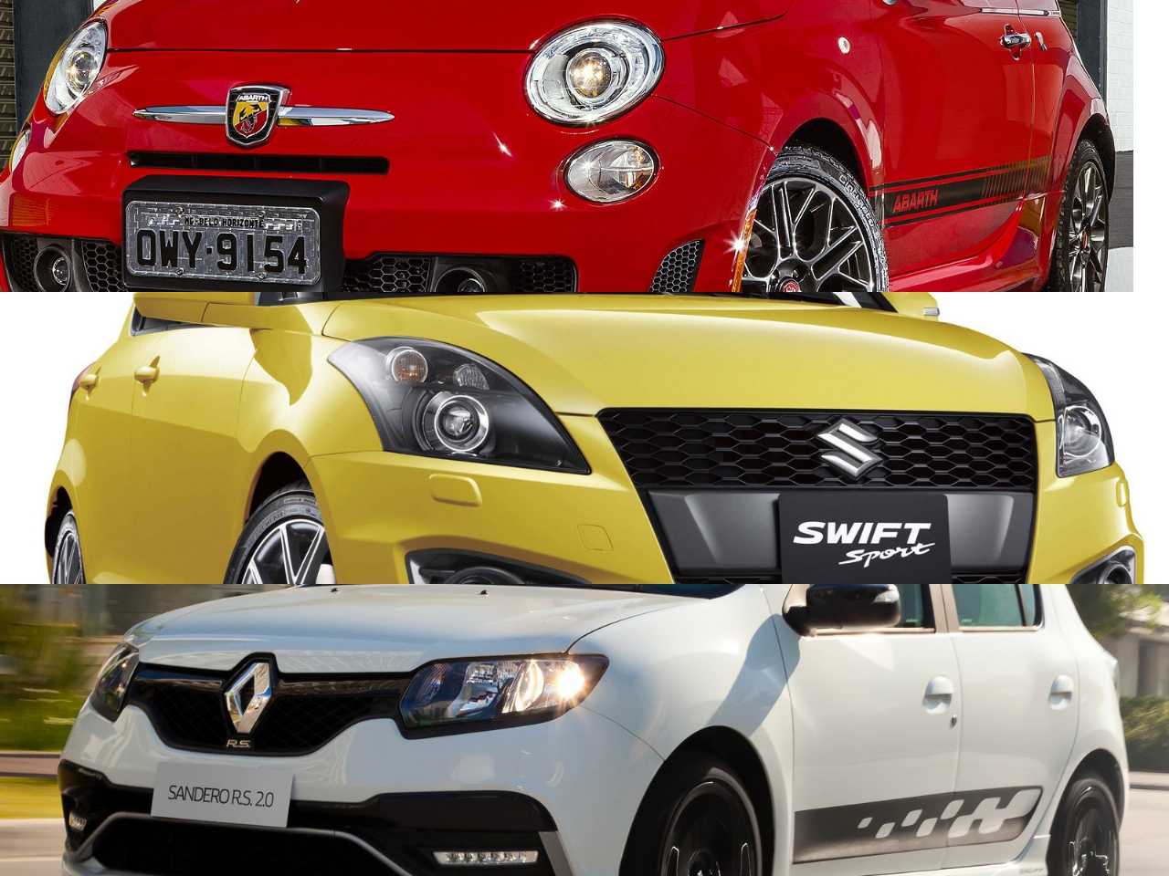 Hot hatches: 500 Abarth 2015, Sandero R.S. 2017 ou um Swift Sport R 2016?