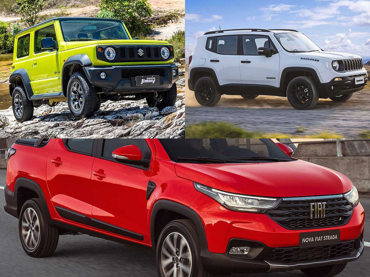 Para viagens e atividades de lazer: Suzuki Jimny Sierra, Fiat Strada ou Jeep Renegade?