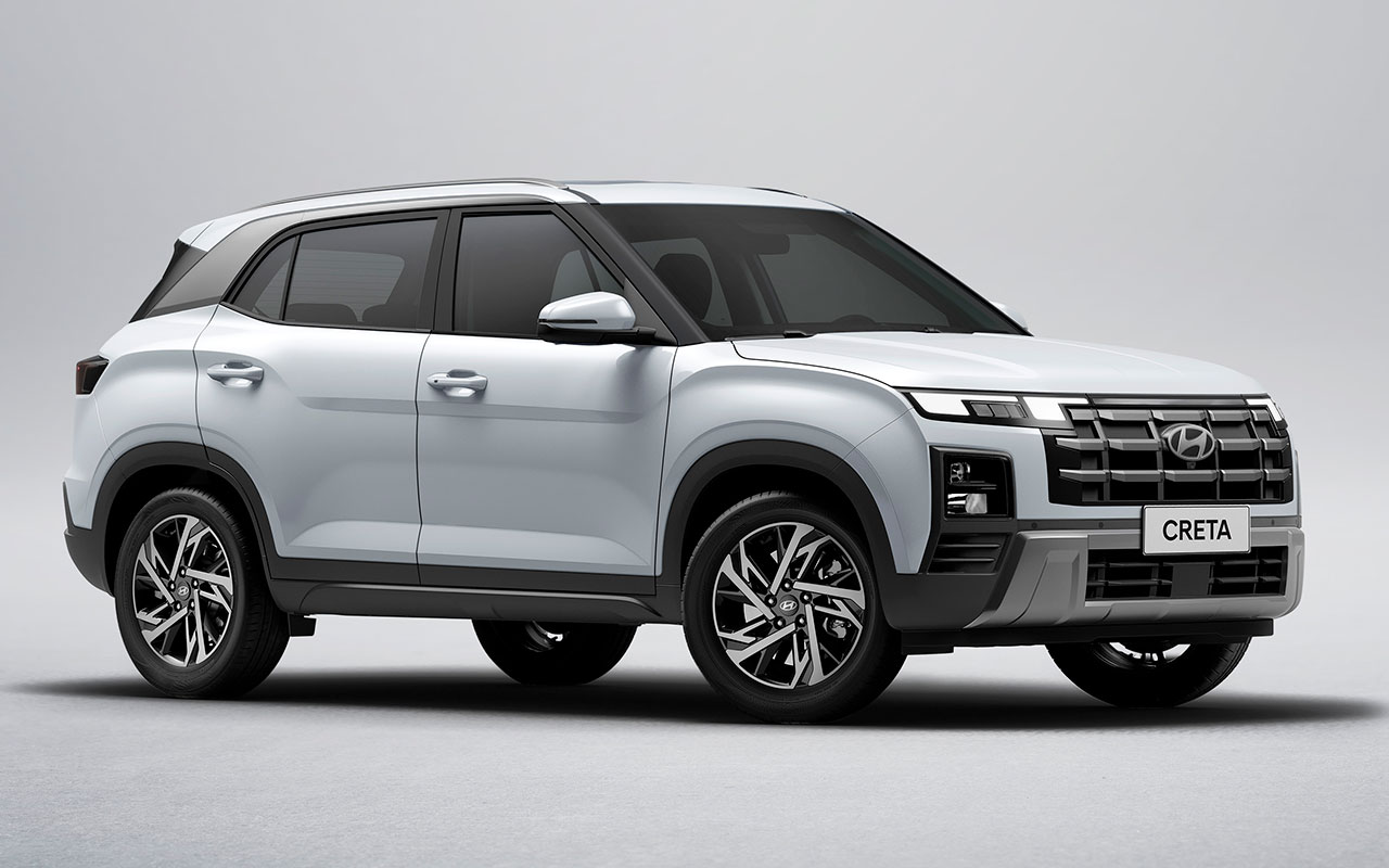 Hyundai Creta Limited prateado visto de frente e de lado