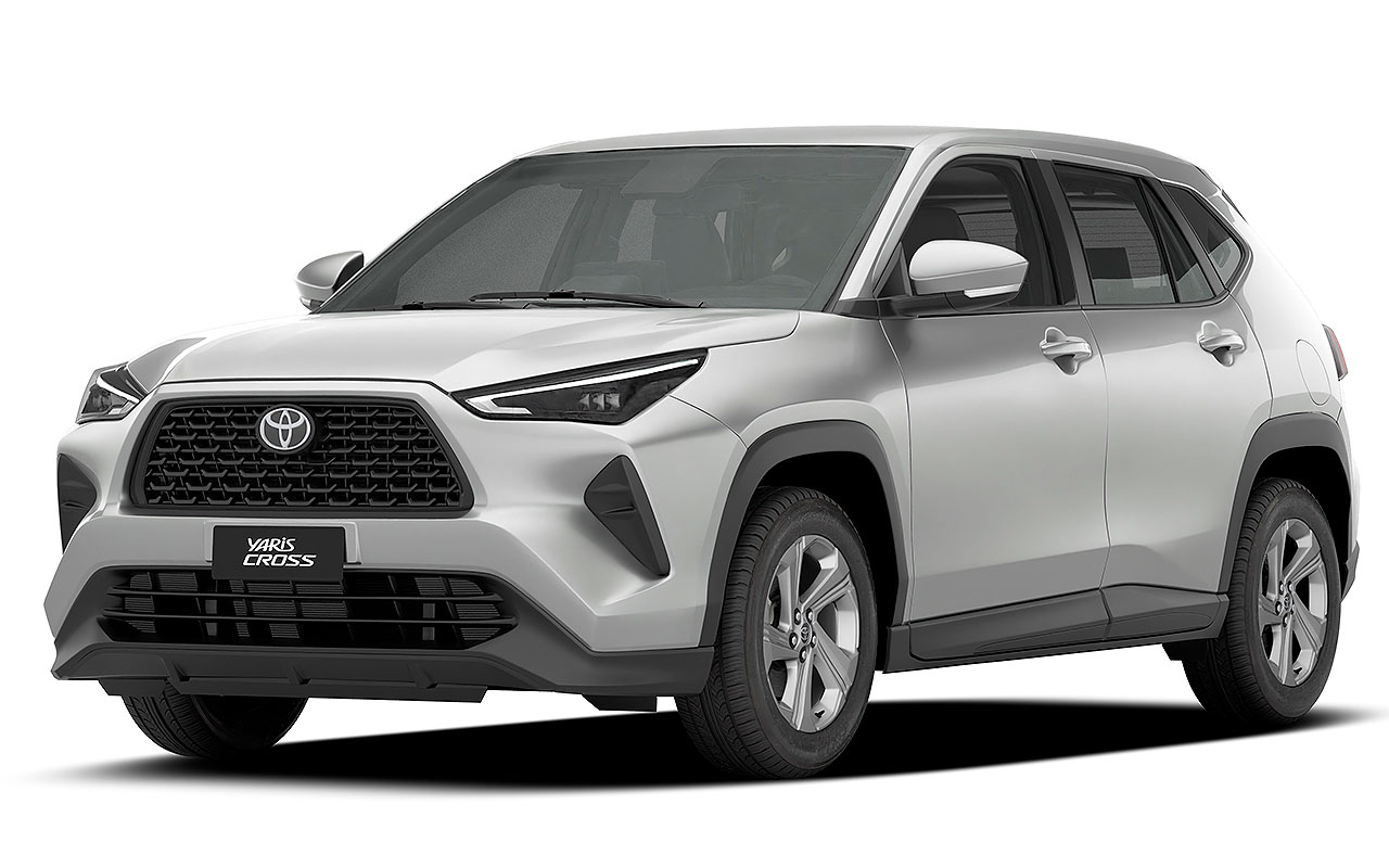 Toyota Yaris Cross XR prata em vista de três quartos dianteira
