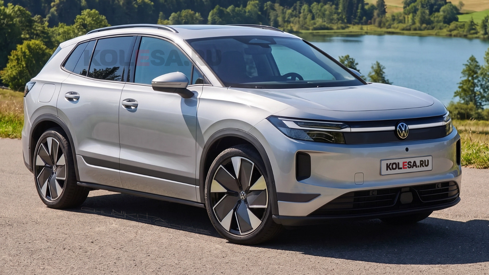 Projeção independente do Volkswagen ID. Tiguan vista de frente e de lado