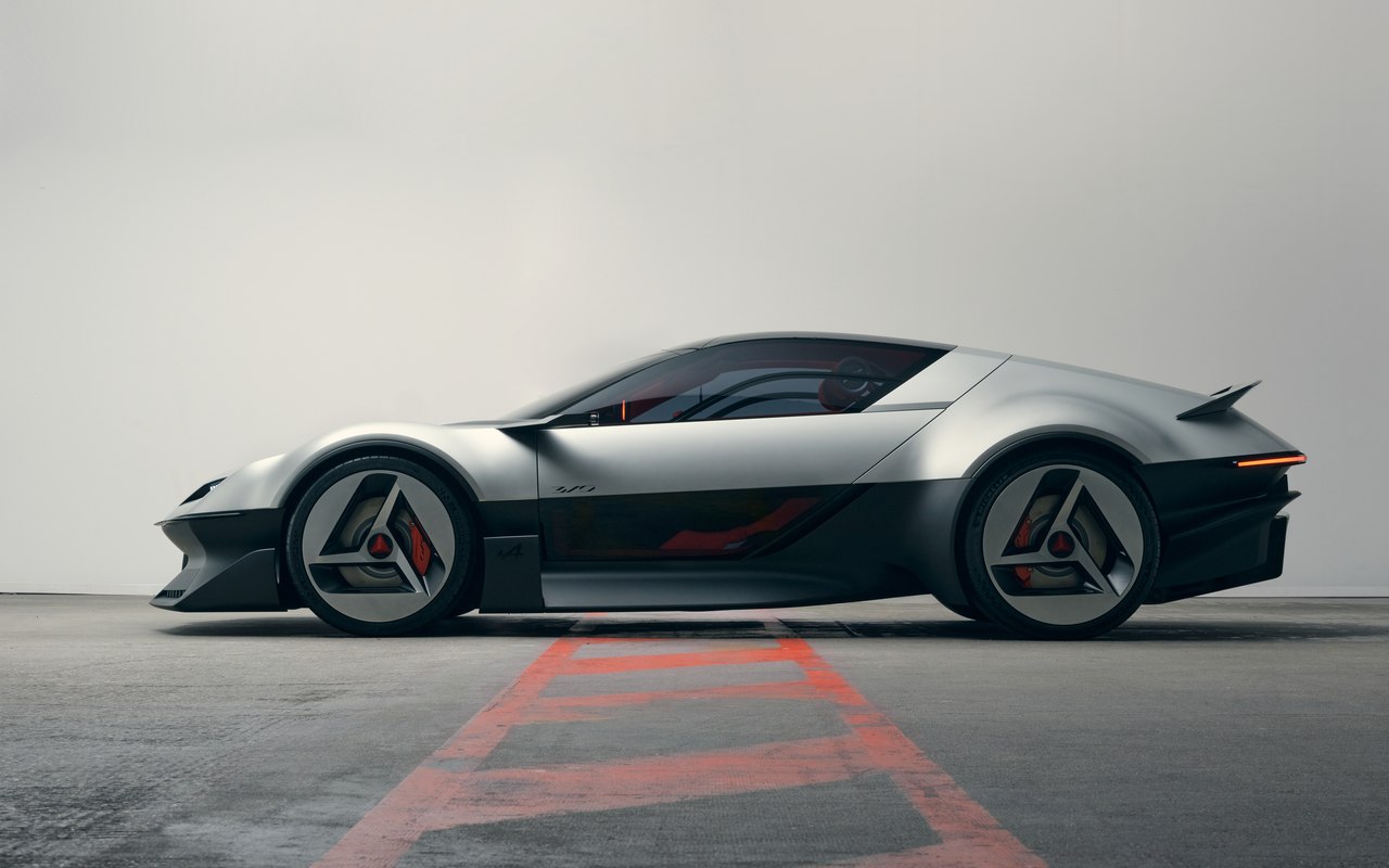 Alpine A310 VISION visto de perfil, com rodas em formato de A