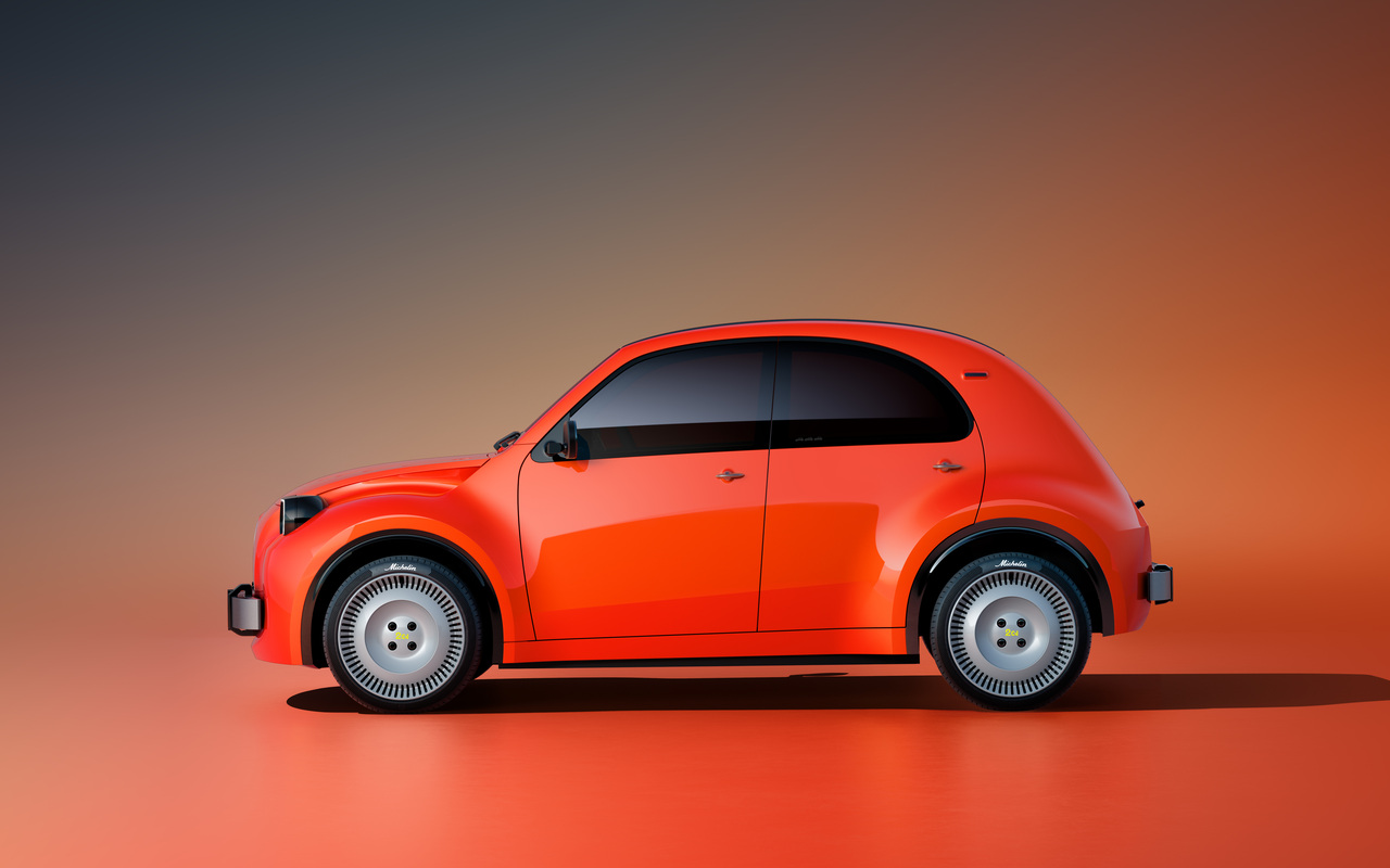 Citroën 2 CV Concept visto de perfil, com rodas de aço e teto curvo