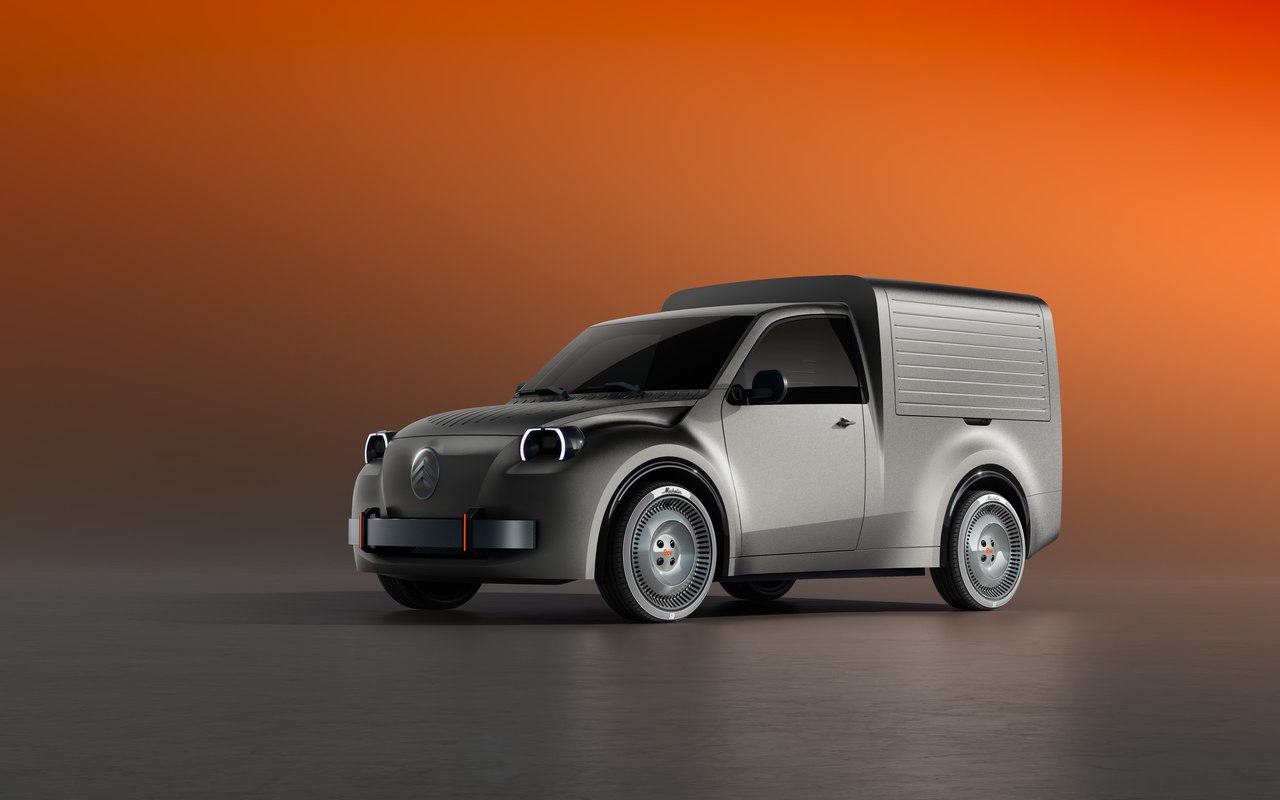 Citroën 2CV Fourgonnette Concept cinza visto de três quartos dianteiro