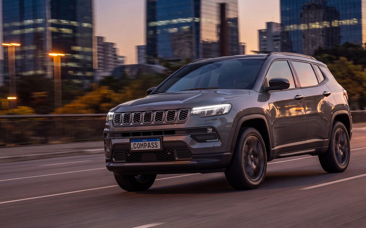 Jeep Compass Longitude Night Eagle 2027 em enquadramento frontal aproximado