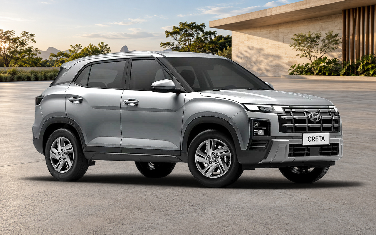 Hyundai Creta Comfort prateado visto de frente e de lado