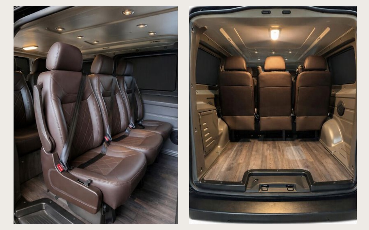 Cabine e bagageiro da Citroën Jumpy Luxo com bancos marrons
