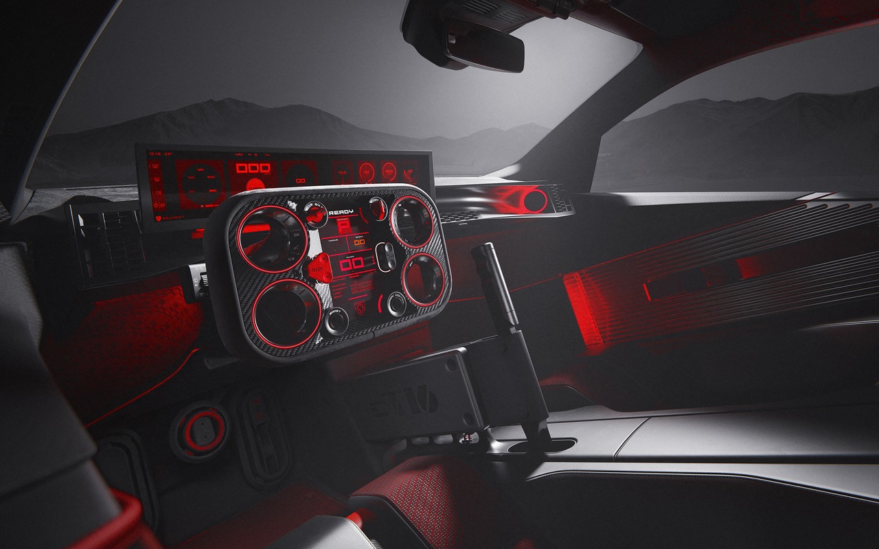Cabine do Peugeot E-T16 Concept com painel panorâmico e volante Hypersquare