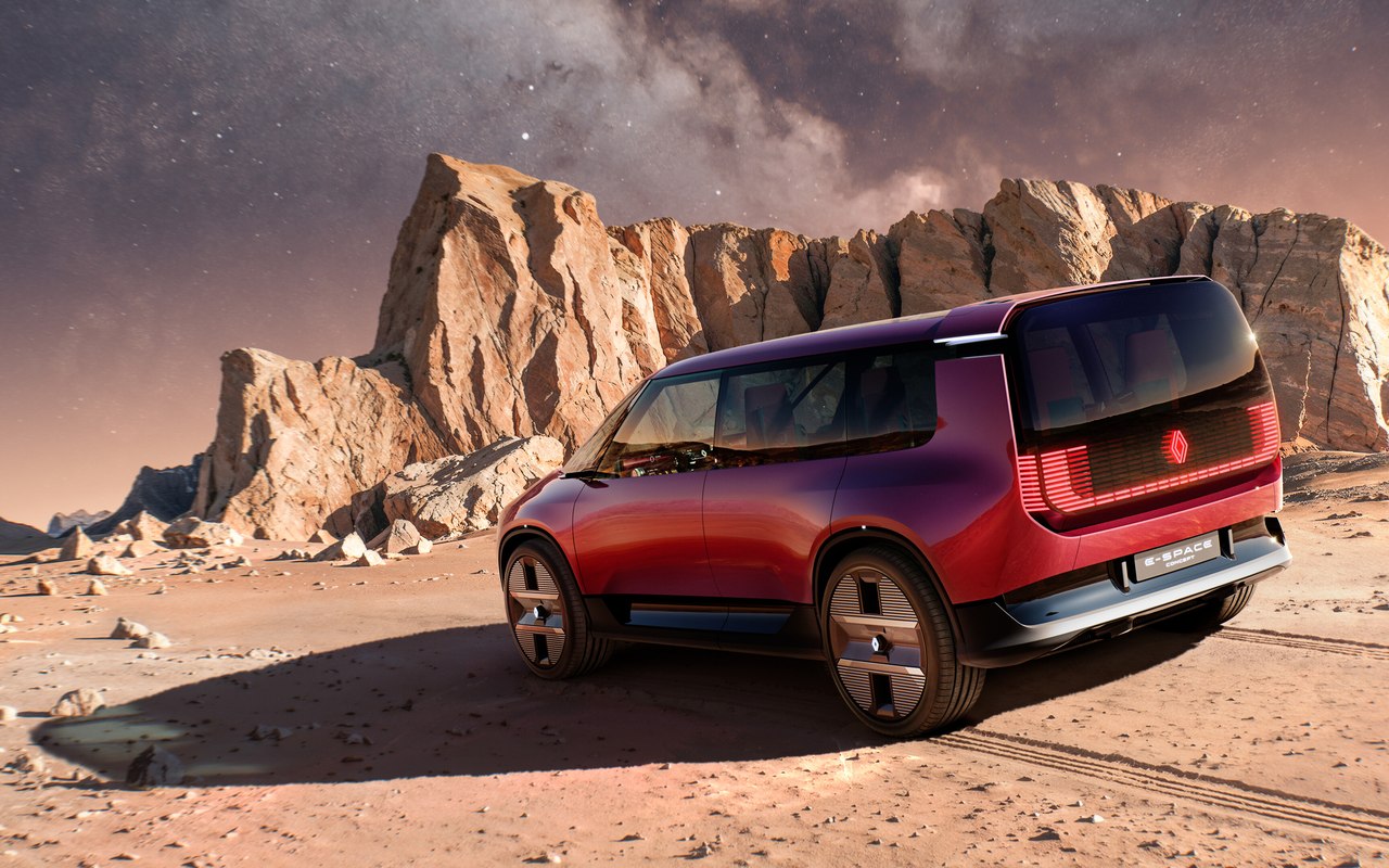 Renault E-Space Concept visto de três quartos traseiro