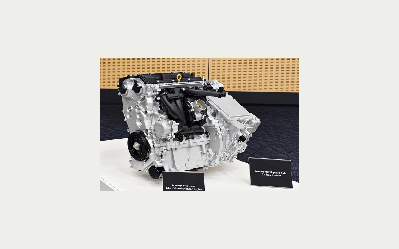 Motor Toyota 1.5 e conjunto híbrido em foto oficial centralizada
